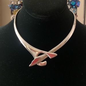 Mid century designer sterling collar Hinged necklace Signed and hallmark JRZ